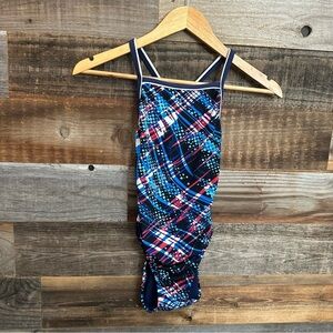 Speedo Women's Swimsuit Racerback Swimsuit Blue Black White Print School Size 26